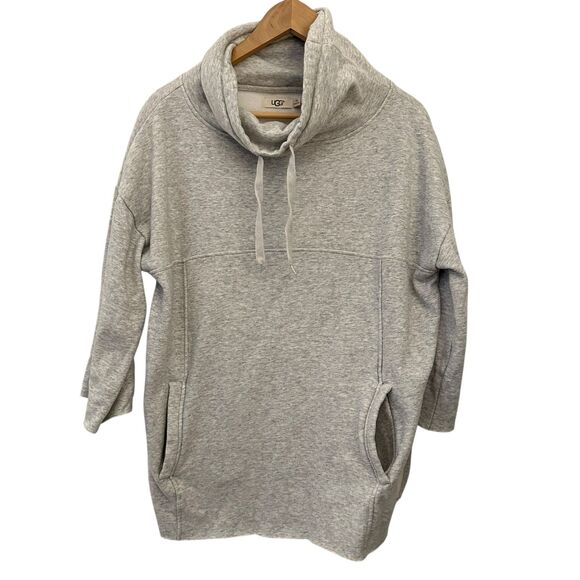 UGG Light Grey Fleece Lined Cowl Neck Drawstring Sweatshirt 3/4 Sleeves Size M/L - Picture 1 of 8
